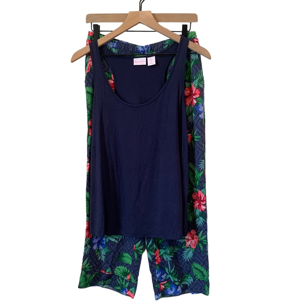 Tommy Bahama Sleepwear Hibiscus Cropped Pajama Set Pants Elastic Waist Tank‎ Top